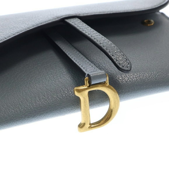 DIOR Saddle Leather Chain Wallet Long Low Clair Grey - Picture 5 of 6